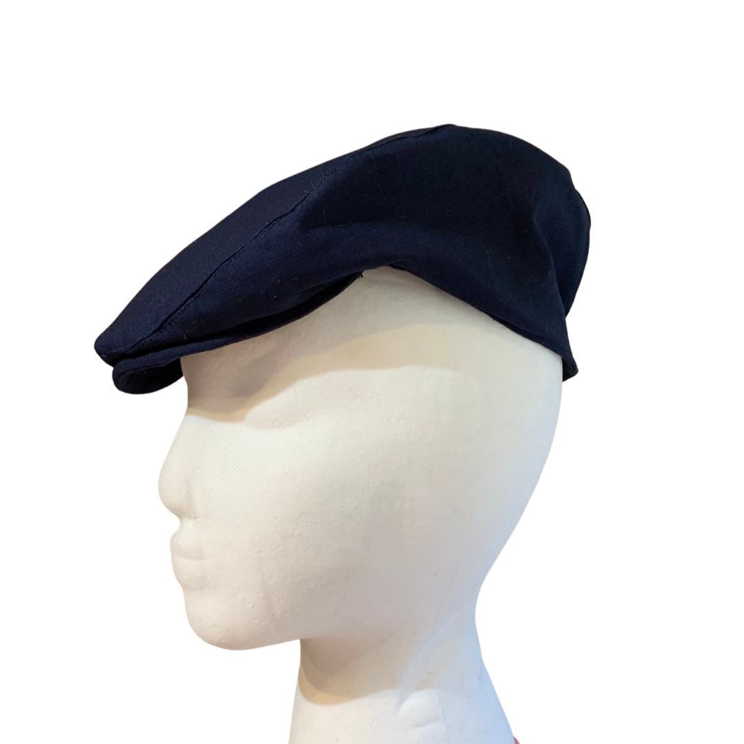 Navy Linen Flat Cap