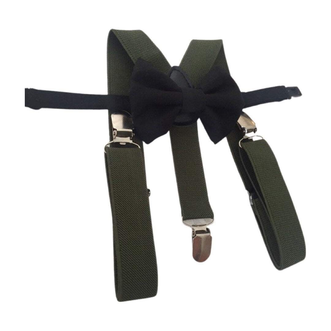 Olive Bow Tie and Suspenders, Toddler Suspenders, Army Green Suspender Set for baby, Ring Bearer Gift, Kids, Child, Baby