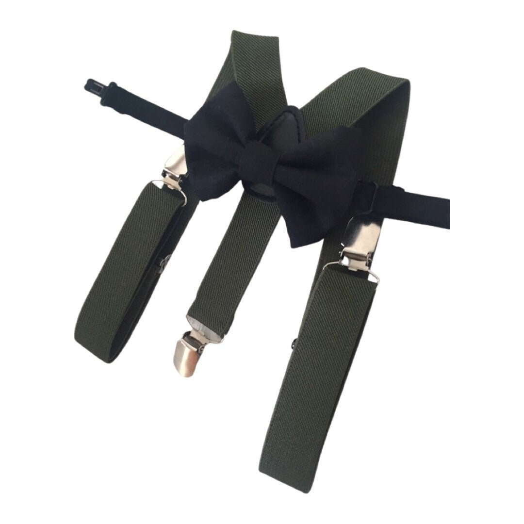 Olive Bow Tie and Suspenders, Toddler Suspenders, Army Green Suspender Set for baby, Ring Bearer Gift, Kids, Child, Baby