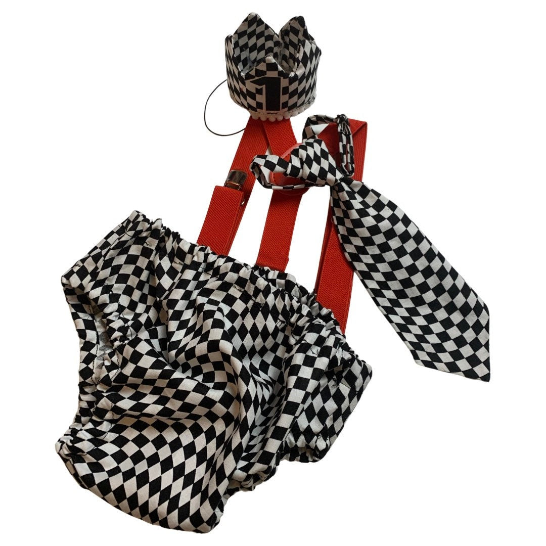 First Birthday Cake Smash Outfit Racing car Red Black yellow Car flames Diaper Cover neck Tie for Baby Boy racing cake smash