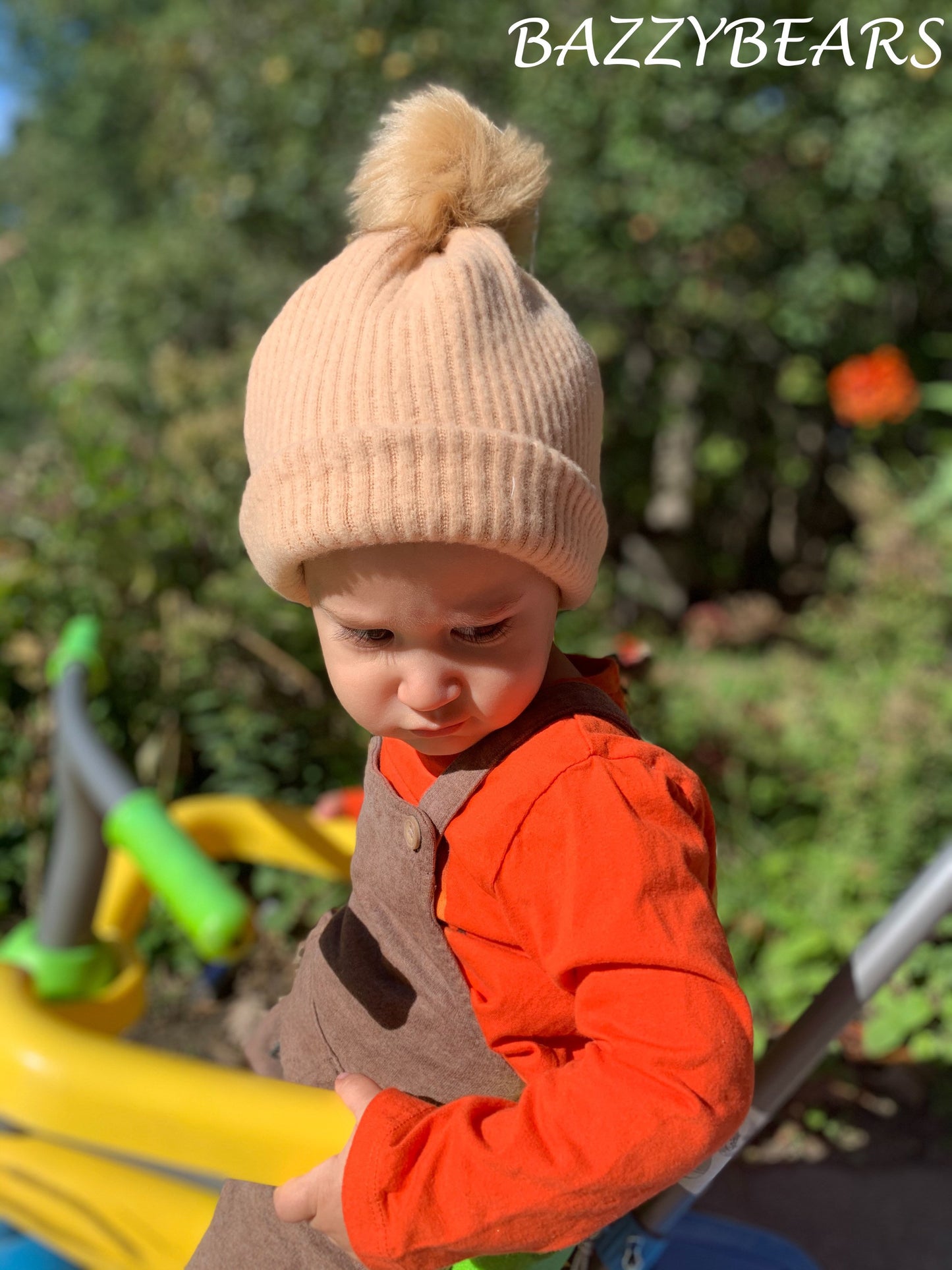 Knit Pompom Hat - Beige ribbed Beanie with Pom Pom - Winter Hat with Pompom - Beige Knitted Toque - Pompom Beanie Hat - Beige Knitted Hat