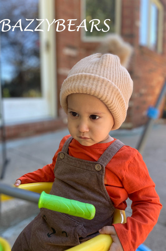 Knit Pompom Hat - Beige ribbed Beanie with Pom Pom - Winter Hat with Pompom - Beige Knitted Toque - Pompom Beanie Hat - Beige Knitted Hat