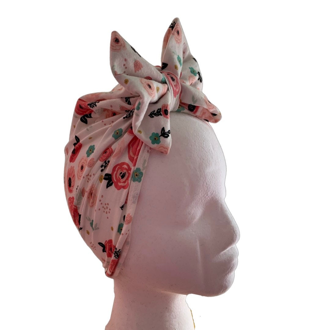 Swaddle Set in Garden Floral with Bow Turban, bow Hat & Bow Headbands set stretchy soft vintage bamboo cotton baby girl summer winter