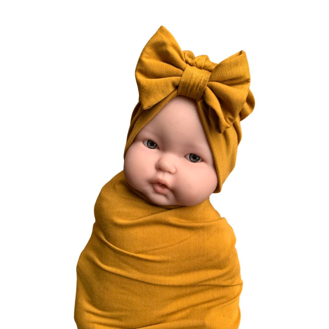 Newborn Swaddle Blanket Set, Stretchy Swaddle, Waffle Knit Swaddle, Mustard Swaddle, Gender Neutral Swaddle, Newborn Photo Prop