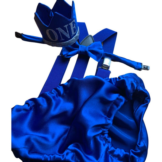 Cake Smash Royal Blue Birthday Diaper Cover Optional Bow Tie Newborn Photo Prop
