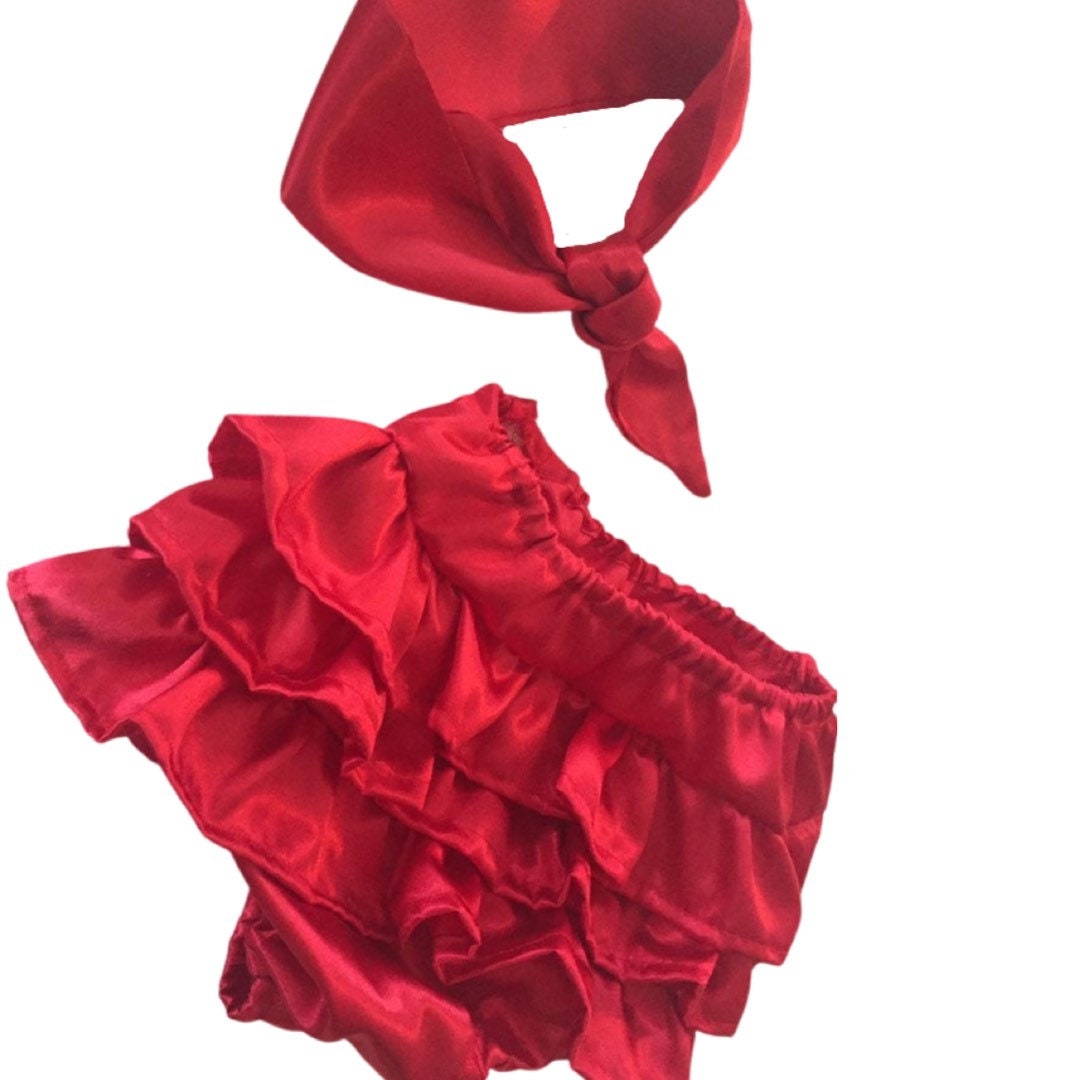 Red satin ruffle diaper cover, red baby bloomers, infant girl valentine's day outfit, Baby girl clothing, 1st birthday, baby headband