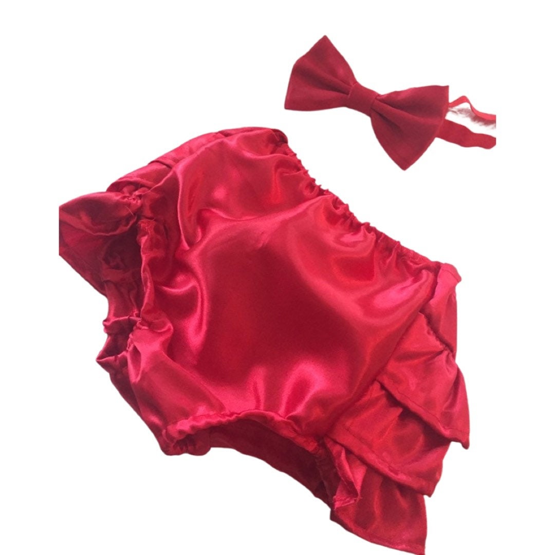 Red satin ruffle diaper cover, red baby bloomers, infant girl valentine's day outfit, Baby girl clothing, 1st birthday, baby headband