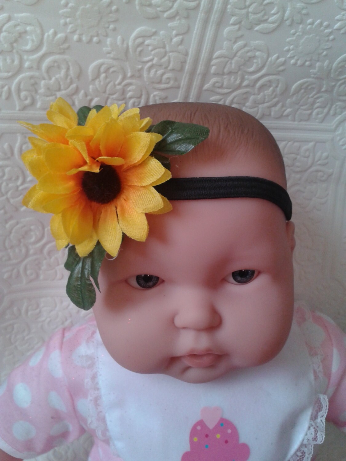 sunflower baby headband, 3 flower headband, baby headband, summer baby headband, spring baby headband, yellow flower headband, simple baby