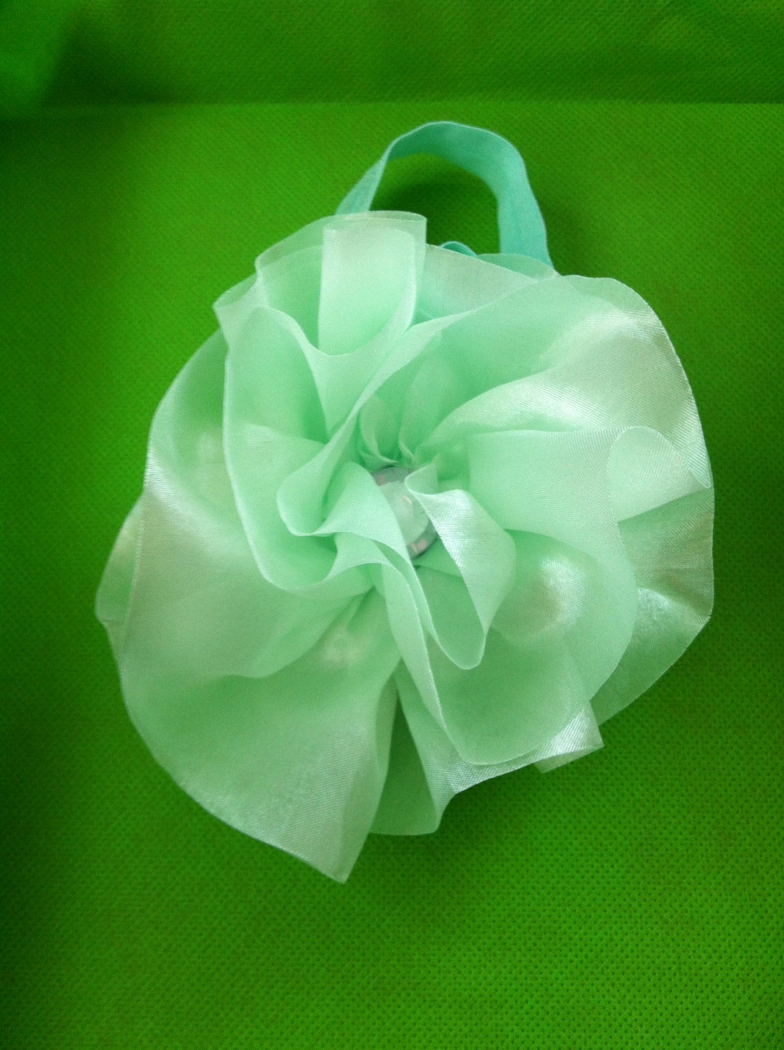green flower baby headband, baby flower headband, green baby headband, pretty baby headband, summer baby headband, mint green baby headband