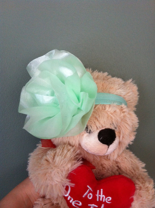 green flower baby headband, baby flower headband, green baby headband, pretty baby headband, summer baby headband, mint green baby headband
