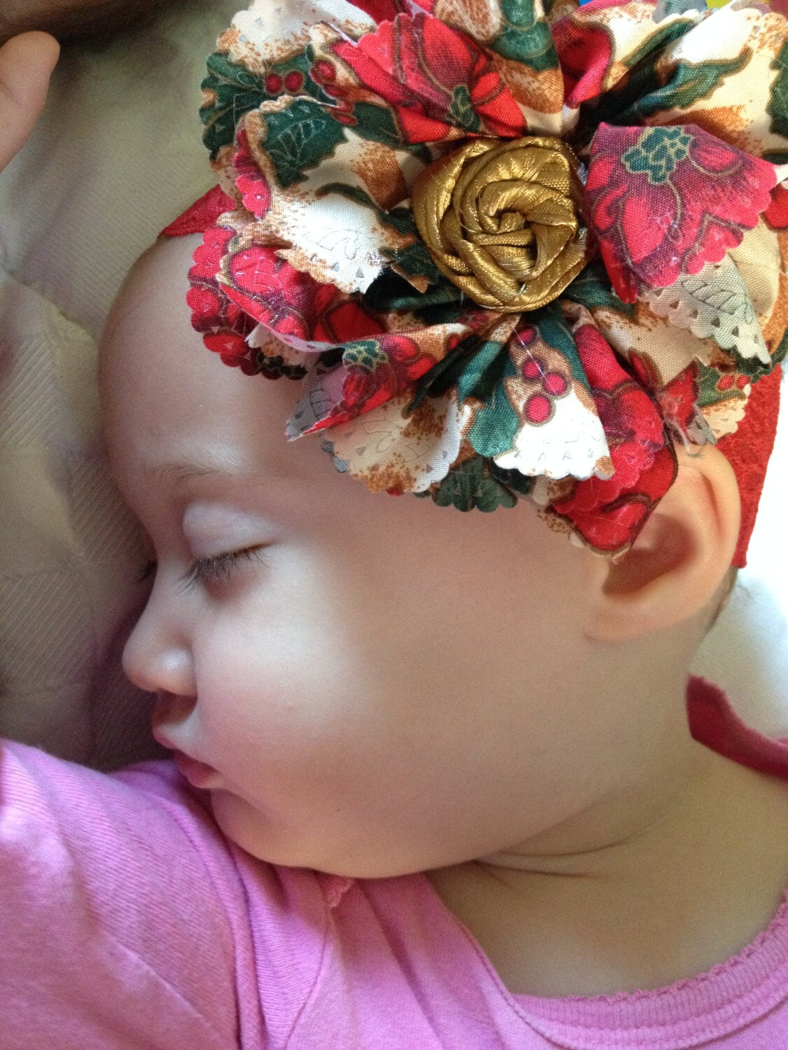 Christmas Flower Headband - Poinsettia Headband - Holiday Headband - Red Gold Headband - Christmas Baby Headband - Red Headband - Red Flower