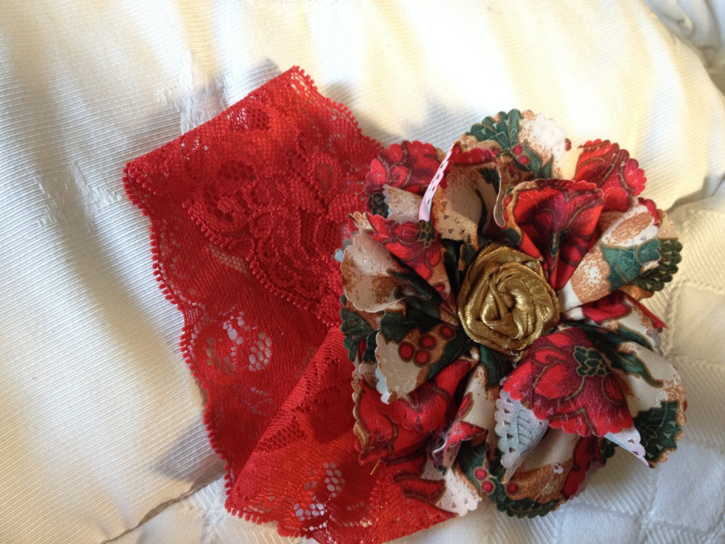 Christmas Flower Headband - Poinsettia Headband - Holiday Headband - Red Gold Headband - Christmas Baby Headband - Red Headband - Red Flower