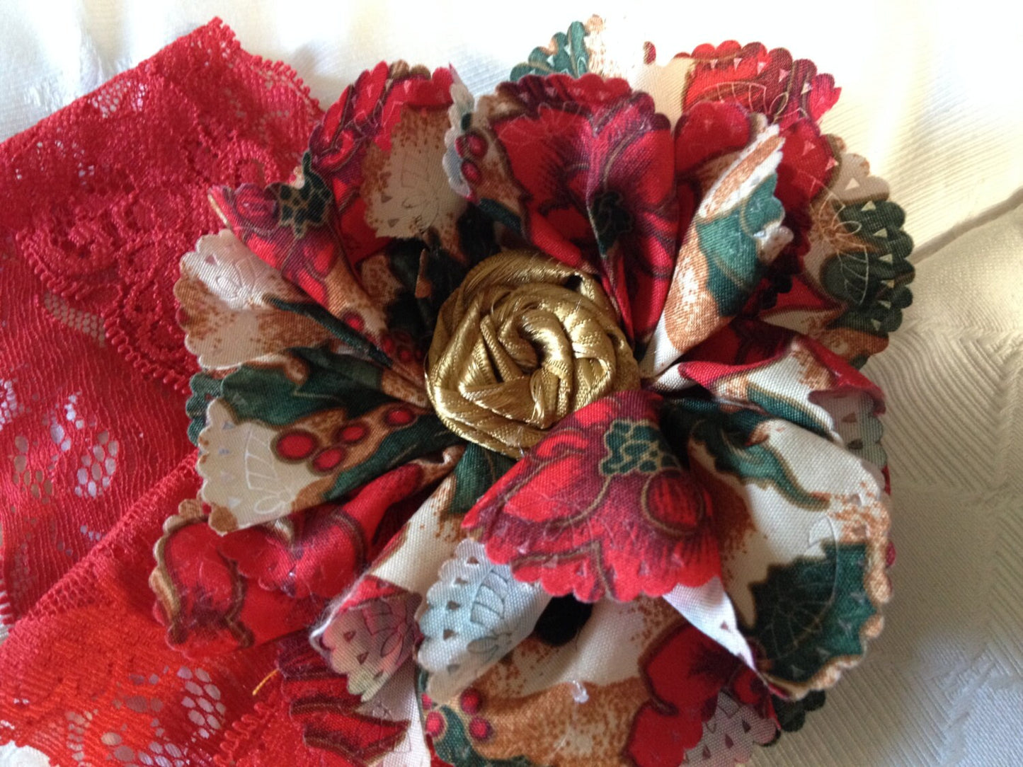 Christmas Flower Headband - Poinsettia Headband - Holiday Headband - Red Gold Headband - Christmas Baby Headband - Red Headband - Red Flower