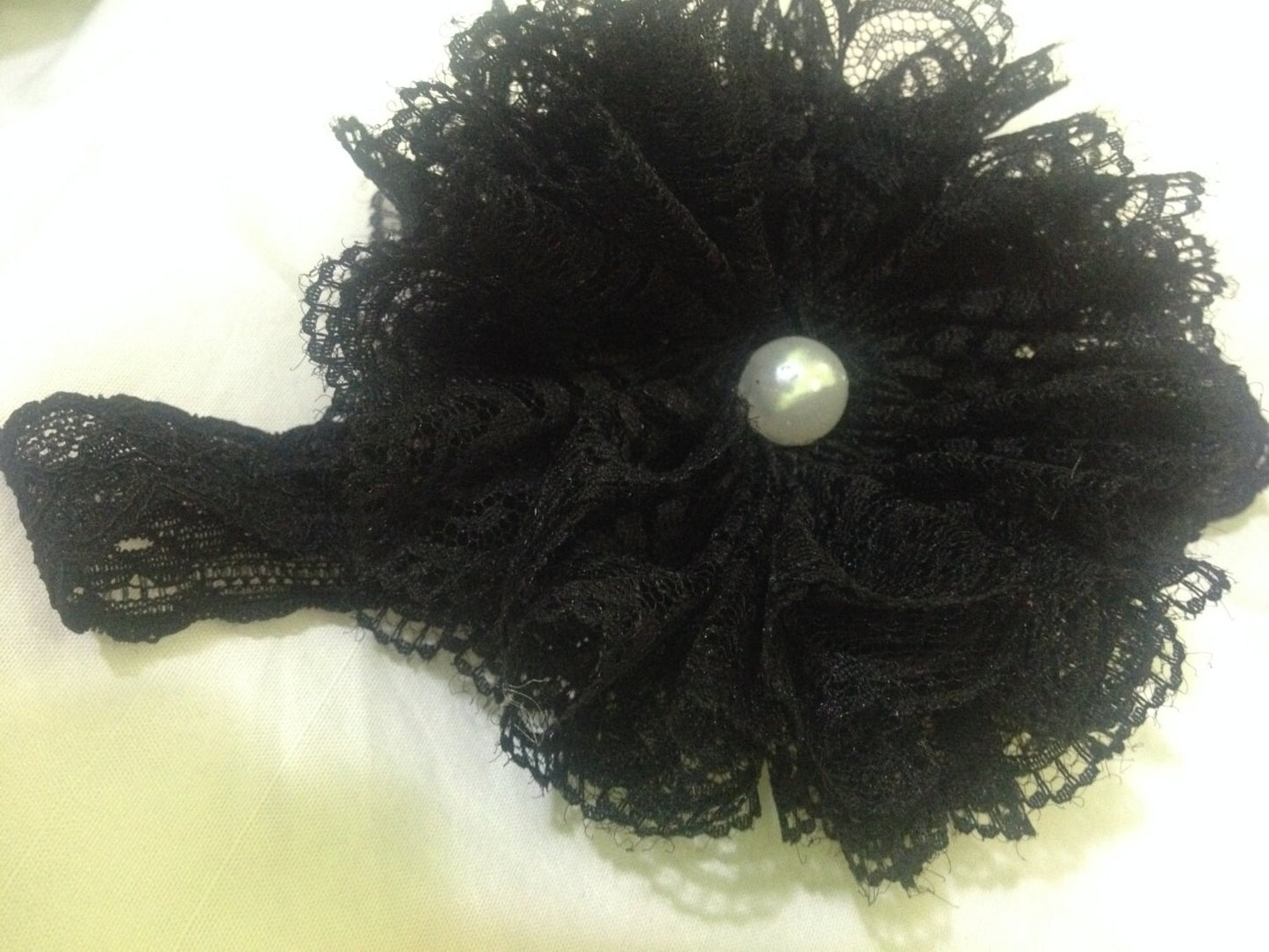 Black flower headband, black headband, black baby headband, classic baby headband, pearl baby headband, lace headband, fluffy baby headband
