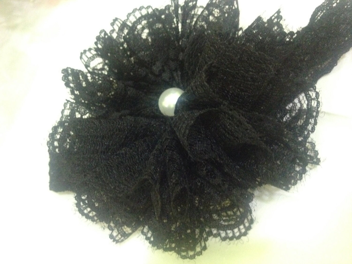 Black flower headband, black headband, black baby headband, classic baby headband, pearl baby headband, lace headband, fluffy baby headband